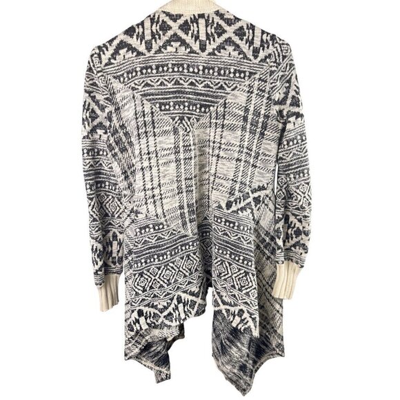 Anthropologie TINY Black & Cream Open Front Boho Cardigan Sweater With Tribal Pa - Picture 2 of 10